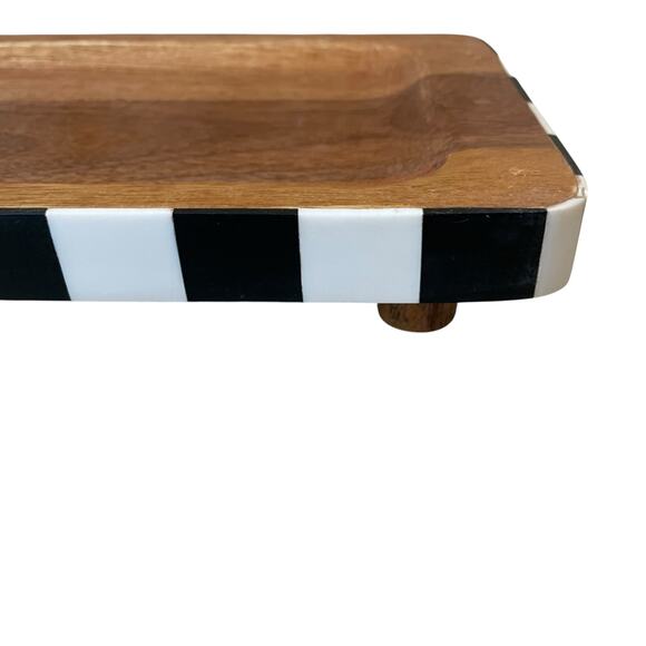 Black & White Checkered Enameled Mango Wood Serving Tray 12x6 Made In India NEW - Picture 6 of 16